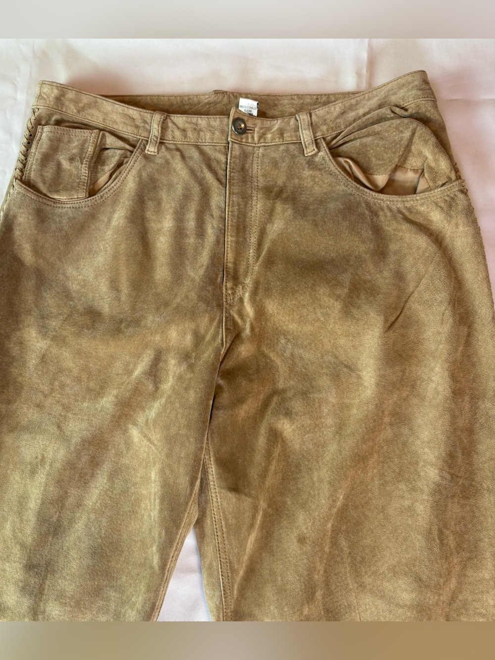 Vintage Chicos Design Leather Suede Pants Womens Size 2 L Whipstitch Western Tan
